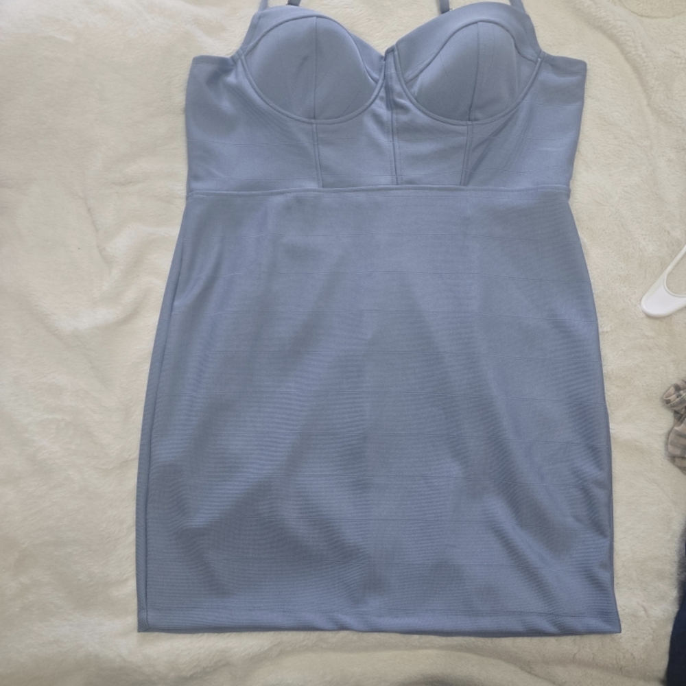Haute Monde Strapless Sculpted Bustier Maxi Dress in Light Blue